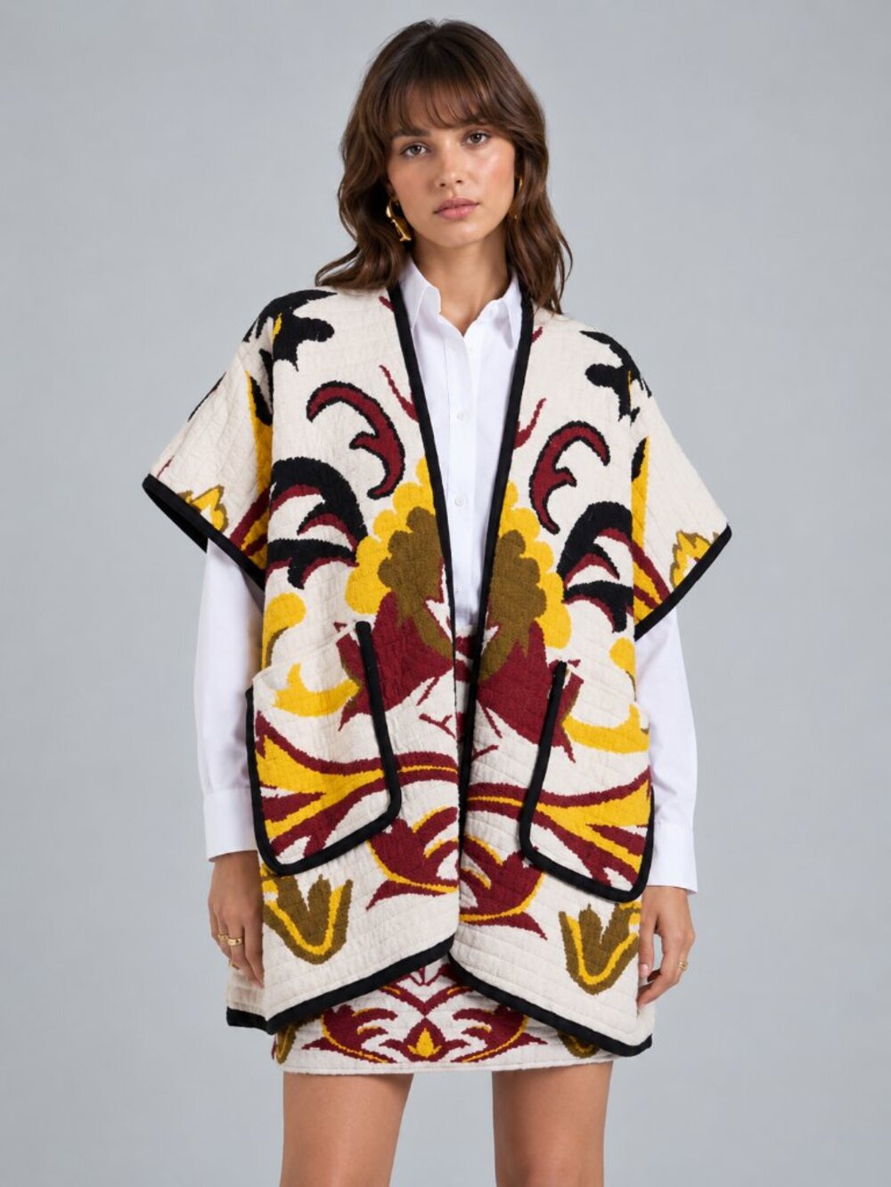 In My Power Knit Scarf Cape - Multicolor Ivory & Red - Picture 1 of 2